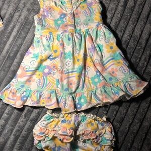 Pastel Floral Ruffle Dress with Matching Bloomers - Multicolor